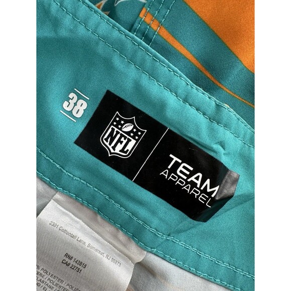 Miami Dolphins NFL Mens 38 Drawstring Diagonal Flag Board Shorts‎ Green Orange - Picture 8 of 12
